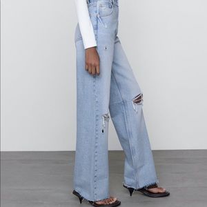 Zara wide leg full length ripped jean